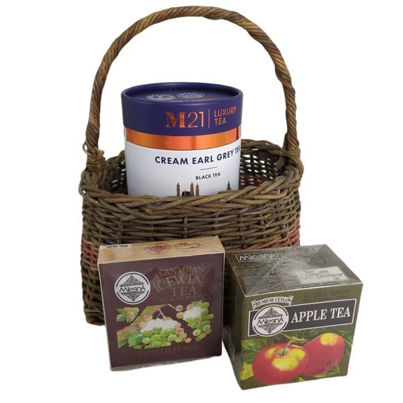 Gift Set: Vintage Handled Basket w/ Cream Earl Grey, Apple, Icewine Luxury Teas - Picture 2 of 9